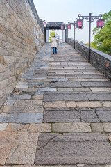 Steep street up to the surrounding city wall of the Panmen scenic area in Suzhou, China