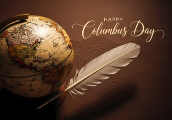 Columbus day celebration with vintage globe and quill for holiday design and inspiration