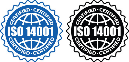 ISO 14001 Certified Stamp – Environmental Management System Label and badge Vector Design