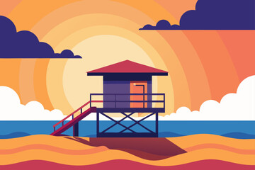 Obraz premium lifeguard tower at sunset
