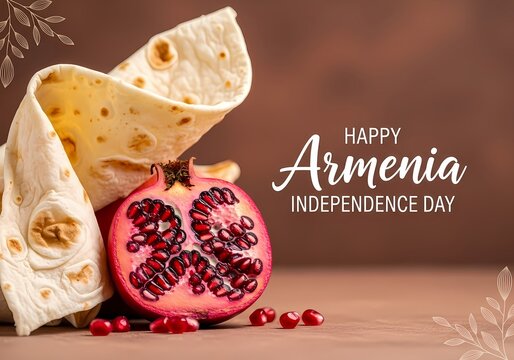 Armenia independence day celebration with traditional lavash and fresh pomegranate for culinary and cultural inspiration