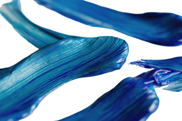 Abstract painting, vibrant blue, paint strokes.  Fluid, flowing shapes, various shades of blue, creating a dynamic composition