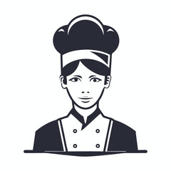 Minimalist Chef Illustration, Cook Portrait with Chef Hat, Isolated on White Background
