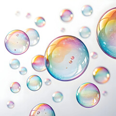 floating soap bubbles with rainbow reflection wh