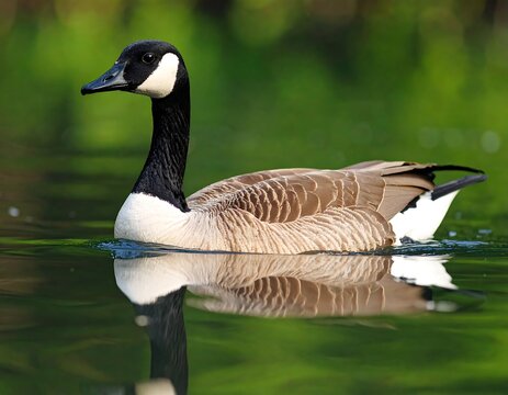 Canada goose swimming in still water - Powered by Adobe