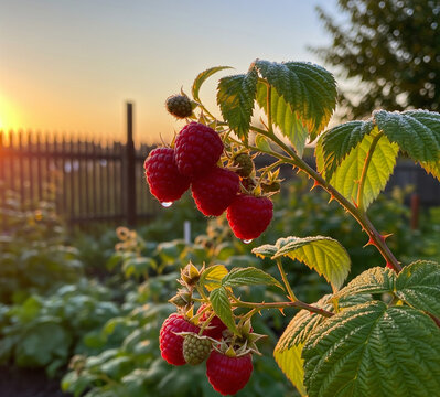 ripe red berries of a raspberry - Powered by Adobe