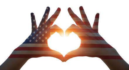 American flag hands heart shape patriotic symbol isolated on transparent background