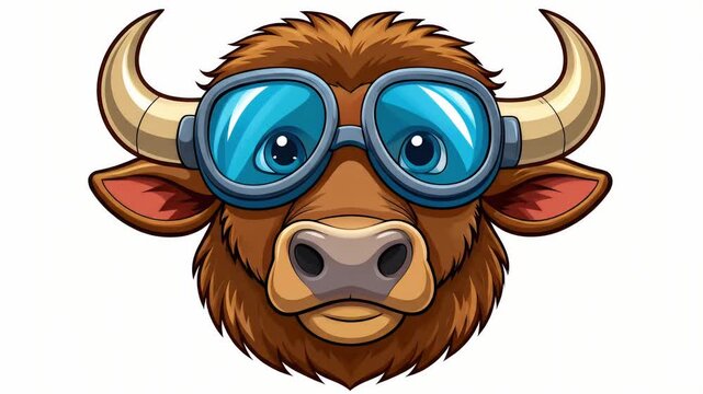 Cartoon buffalo head with goggles