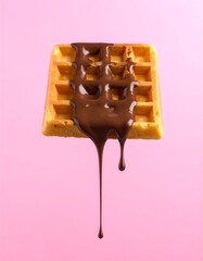 Obraz premium A single waffle drizzled with melted chocolate