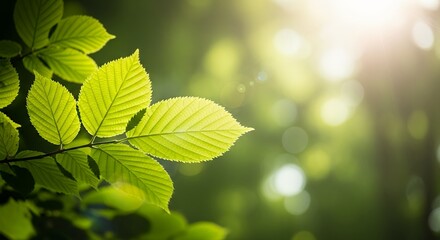 Lush Green Leaves with Sunlight Bokeh Effect  Nature Photography for Spring Backgrounds and Serene Landscapes