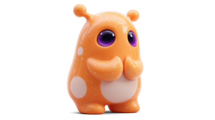bashful cartoon-style pastel orange alien with a rounded belly and tiny curved eyestalks.