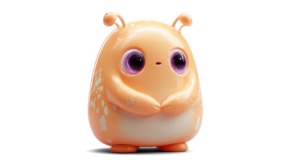 bashful cartoon-style pastel orange alien with a rounded belly and tiny curved eyestalks.