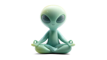 calm cartoon-style pale green alien meditating in a cross-legged pose