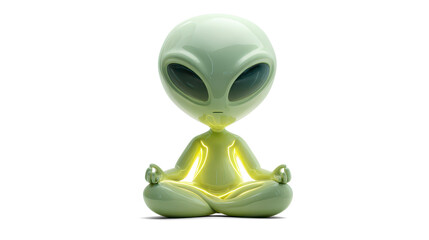 calm cartoon-style pale green alien meditating in a cross-legged pose