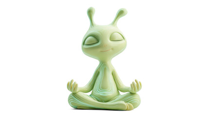 calm cartoon-style pale green alien meditating in a cross-legged pose