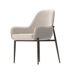 Modern Upholstered Dining Armchair, Cream Velvet Fabric, Angled View 3D Render