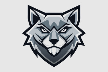 Modern Wolf Head Mascot Logo Grey Shades White Background