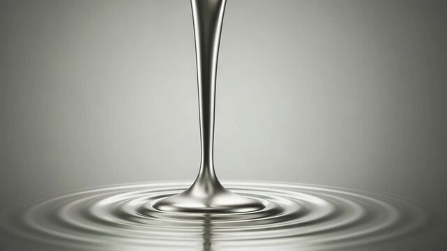 Water droplet creating ripples on smooth surface in neutral tone  
