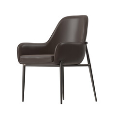 Modern Leather Dining Armchair, Dark Brown Leather, Angled View 3D Render