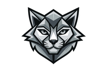 Fototapeta premium Geometric Wolf Head Logo in Shades of Gray with White Background Details