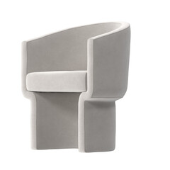 Modern Rounded Armchair, Light Beige Fabric, Angled View 3D Render
