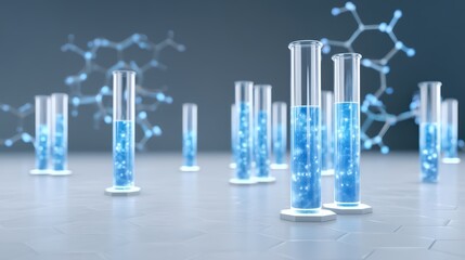 Scientific Laboratory with Test Tubes and Molecular Background Design
