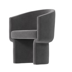 Modern Rounded Armchair, Dark Gray Fabric, Angled View 3D Render