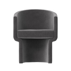 Modern Rounded Armchair, Dark Gray Fabric, Front View 3D Render