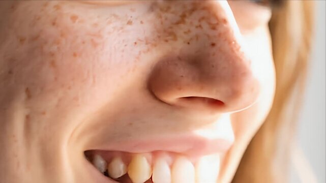 Closeup smiling freckles face
