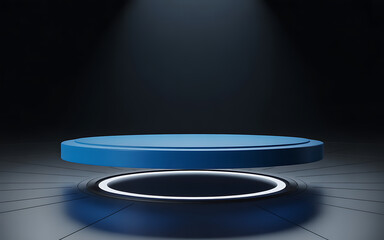 Blue product display stand podium for product showcase and presentation stage
