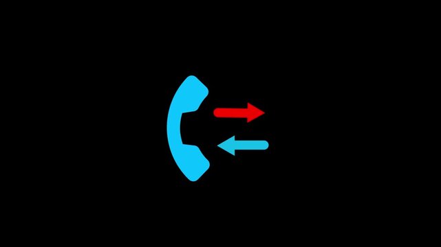 Incoming call phone receiver animation on black background. phone left and right arrow icon .