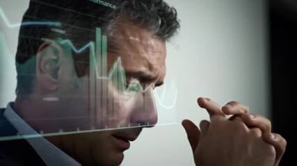 Businessman experiencing stress while analyzing financial graphs and data in a modern office setting - Powered by Adobe