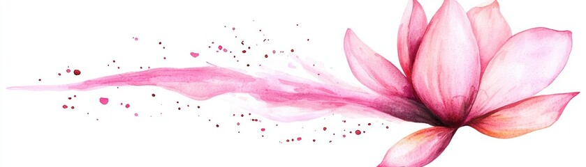 Pink Lotus Flower Illustration with Watercolor Splashes and Details