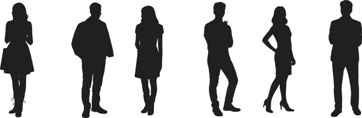 Standing man and woman silhouette set – modern people poses for fashion, marketing, social media, lifestyle, and branding designs