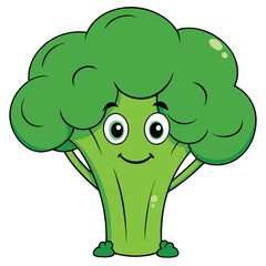 Fototapeta premium Cute broccoli character cartoon with a happy face, isolated on a white background. Vector illustration.