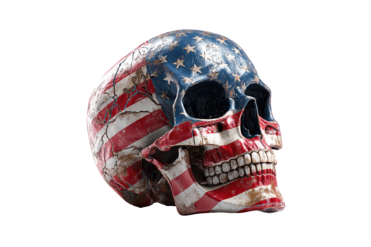 American Flag Skull Decaying Patriotism, isolated on transparent background, perfect cutout, PNG