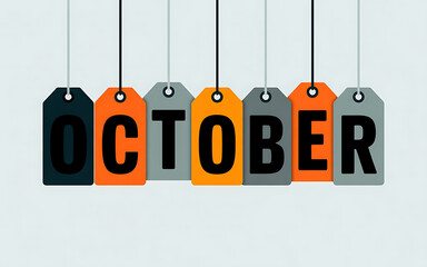 October month calendar promotional graphic with hanging tag design element