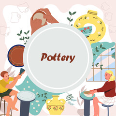 Fototapeta premium Background with meme for text, ceramics, pottery, hand drawn vector illustration.