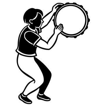 person playing tambourine black and white clip art preview