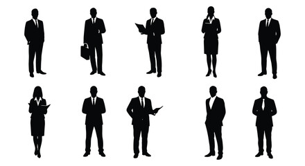 Diverse Business Professionals Standing in Formal Attire Grouped Together in a Silhouette silhouette
