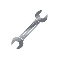 A stylized illustration of a silver wrench tool isolated on a white background.