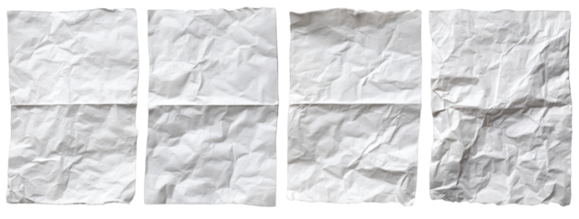 Four wrinkled white sheets of paper