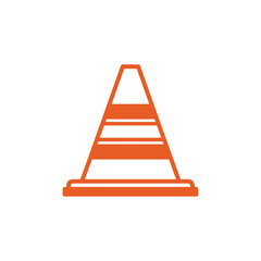 An orange traffic cone icon with horizontal stripes, isolated on a white background, presented as a simple vector graphic.
