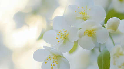 Obraz premium Gentle white flowers with soft yellow highlights create serene and calming atmosphere, perfect for evoking feelings of peace and tranquility