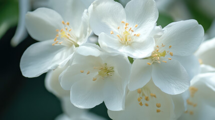 Fototapeta premium Delicate white blooms with subtle yellow highlights create serene and calming atmosphere, perfect for nature lovers and floral enthusiasts