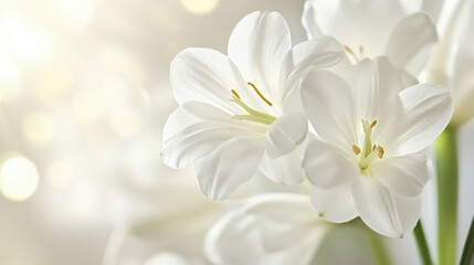 Obraz premium Delicate white flowers with gentle petals radiate elegance and tranquility, creating serene atmosphere perfect for any setting