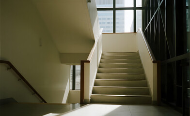 Fototapeta premium Sunlit stairwell in an office tower