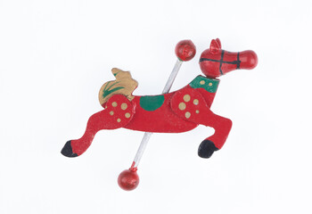 wooden christmas tree toy isolated on white background