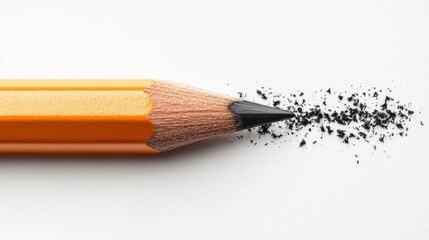 A pencil with a black tip is shown with a black powdery substance on the tip. Concept of a pencil being used to write or draw