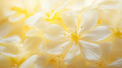 Obraz premium Soft yellow tones on delicate white petals evoke serene and calming atmosphere, perfect for nature lovers and floral enthusiasts. gentle hues create peaceful backdrop